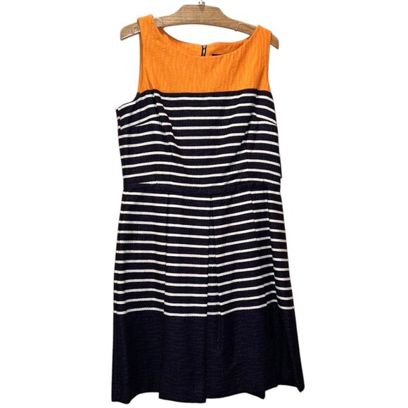 Just Taylor Striped Navy Blue Color Block Fit and Flare Dress Size 10 - Picture 1 of 8